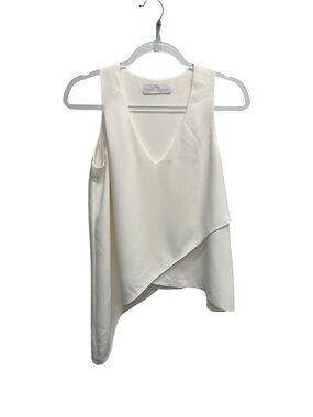 Amanda Uprichard Ivory Asymmetric Hem V-Neck Top